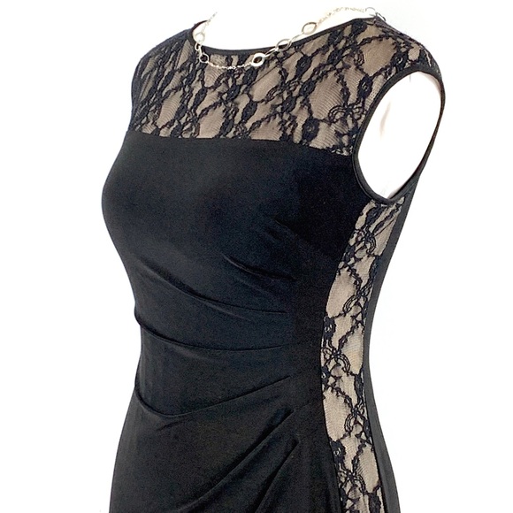 Chaps Black Cap Sleeve Boat Neck Illusion Lace Yoke Sheath Dress size Medium - Picture 4 of 16